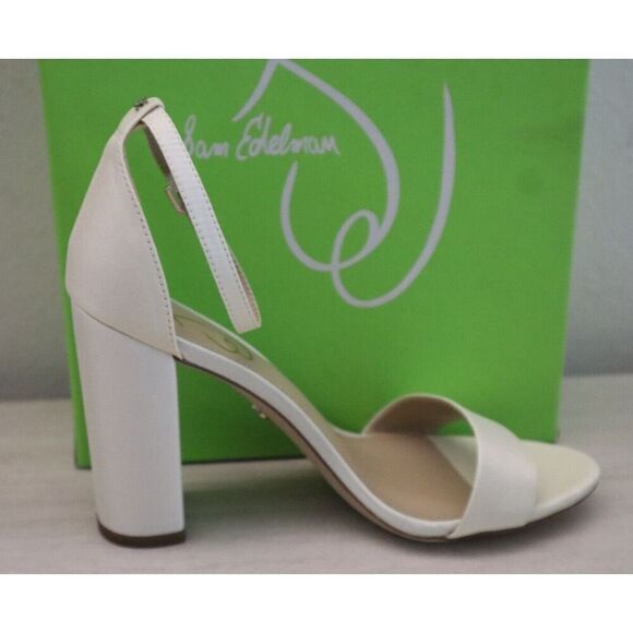Sam Edelman Women Sz 7.5 Pearl/Ivory Satin Yaro Ankle Strap Block Heel Sandals - Picture 13 of 15